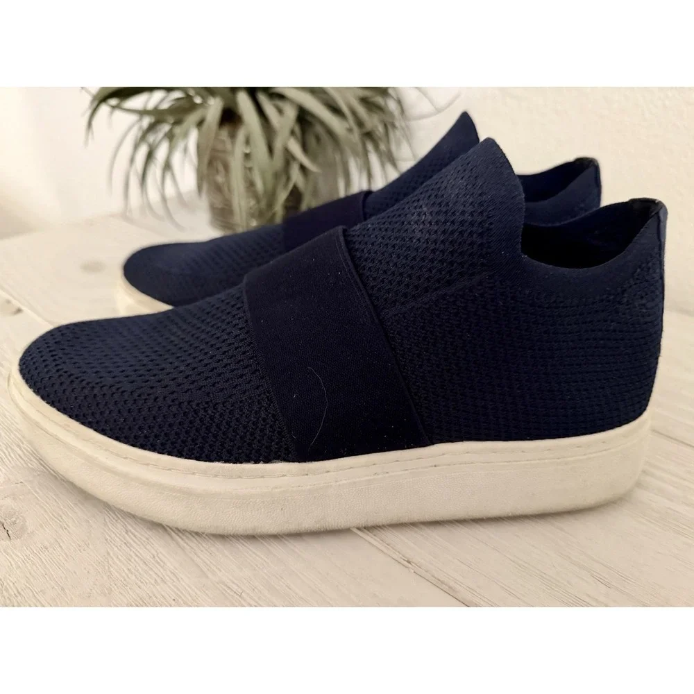 Eileen Fisher Platform Sneakers Women Size 8.5 Navy Stretch Knit‎ Fit Pari Mesh